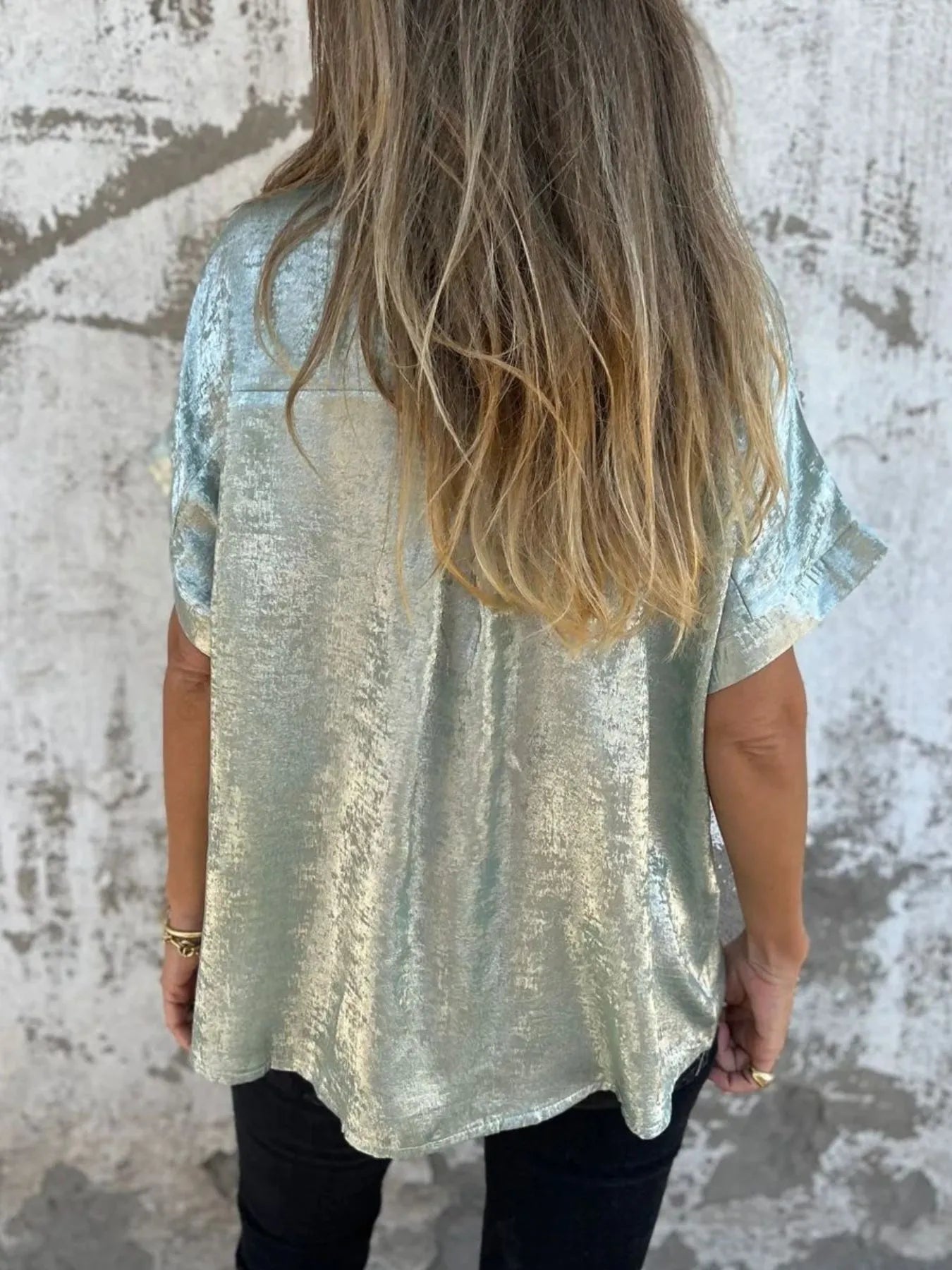 Full Size Collared Neck Short Sleeve Shirt Plus Size