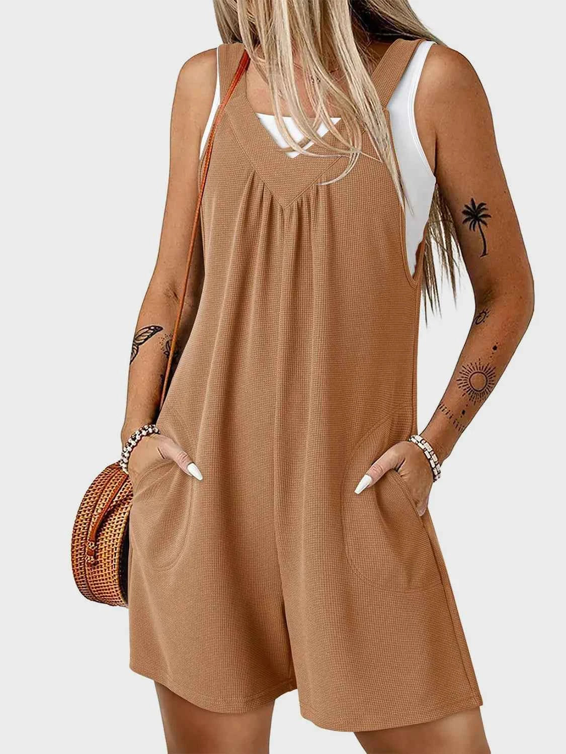 V-Neck Wide Strap Romper Mustard