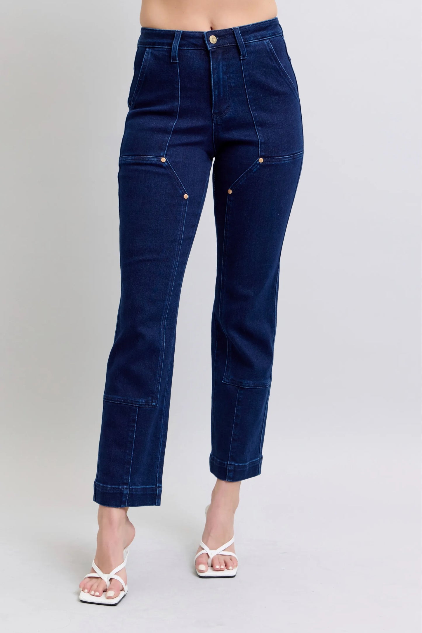 Judy Blue Full Size Hw Work Wear Knee Patch Straight Jeans Plus Size DK