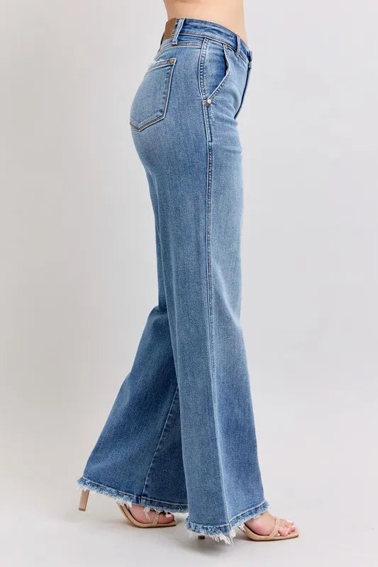 Judy Blue Full Size Raw Hem Wide Leg Jeans Plus Size
