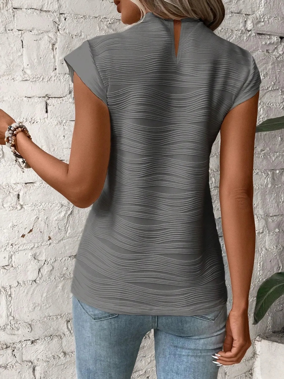 Mock Neck Cap Sleeve Top