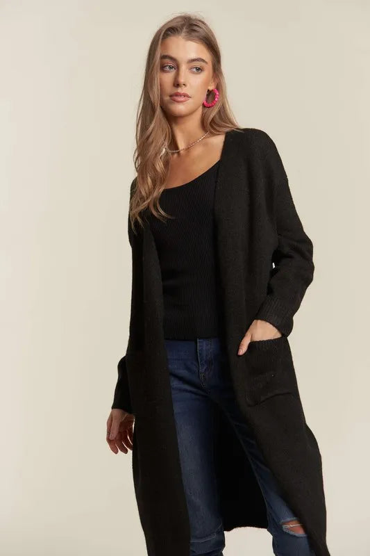 ADORA 2tone Sweater Open Cardigan BLACK