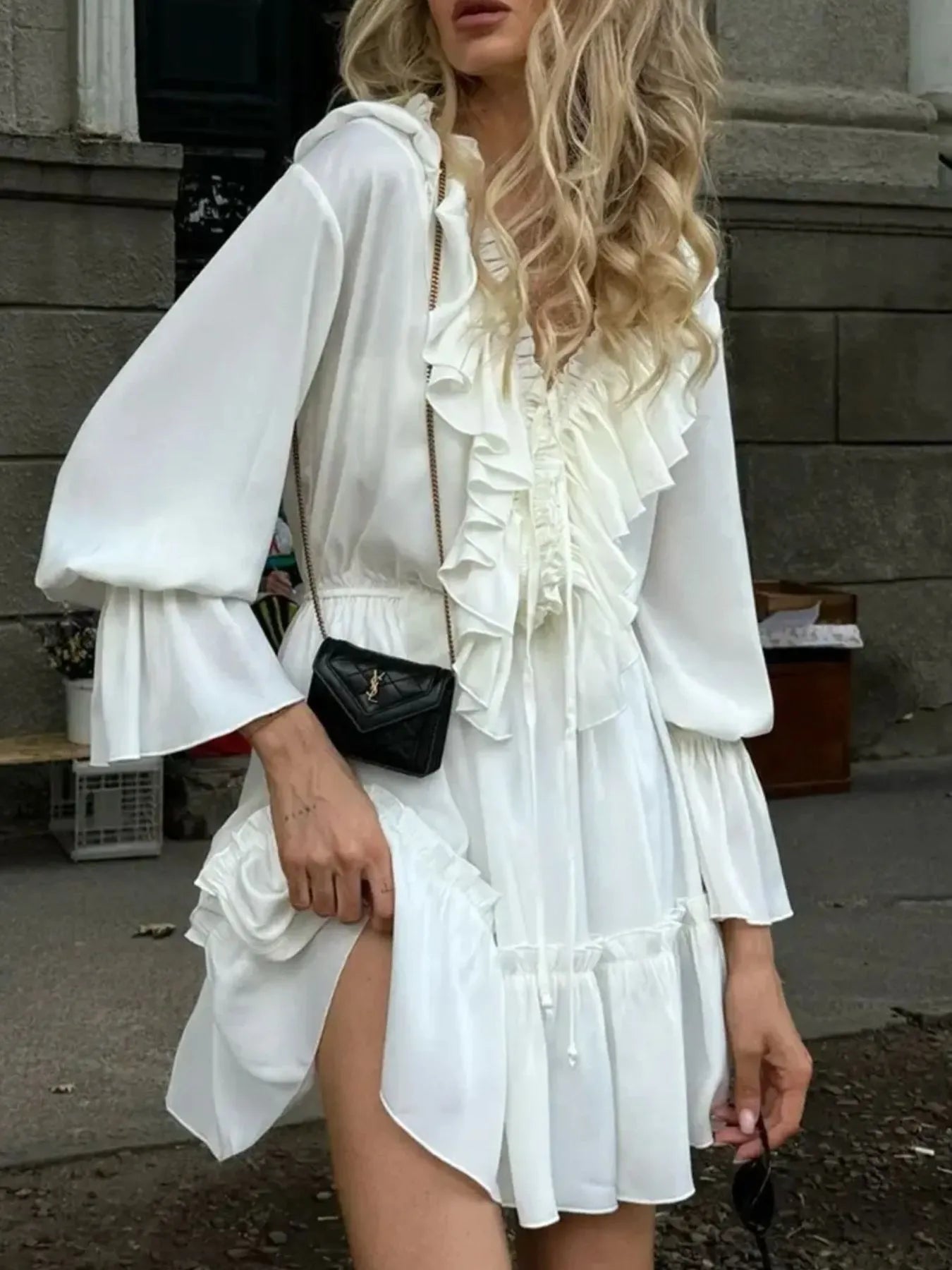 Ruffle Flounce Sleeve Mini Dress
