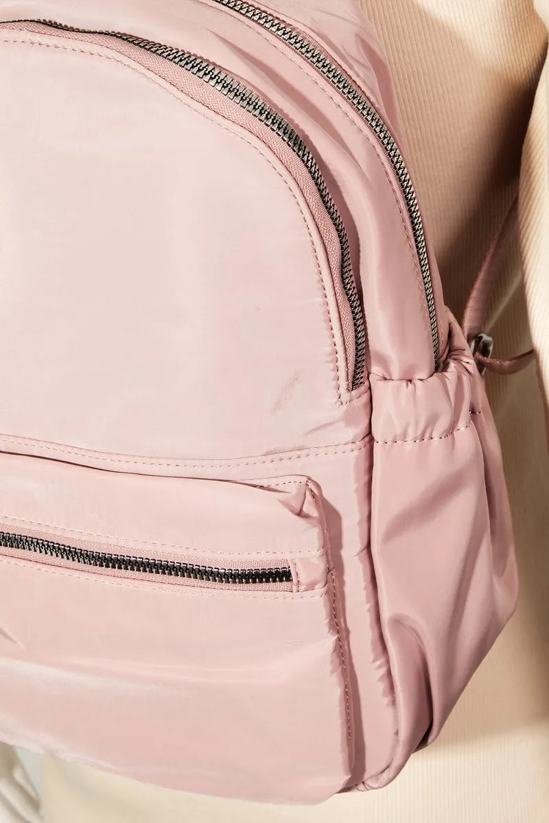 Fame Adjustable Strap Nylon Backpack Bag with Side Pockets Pink One Size