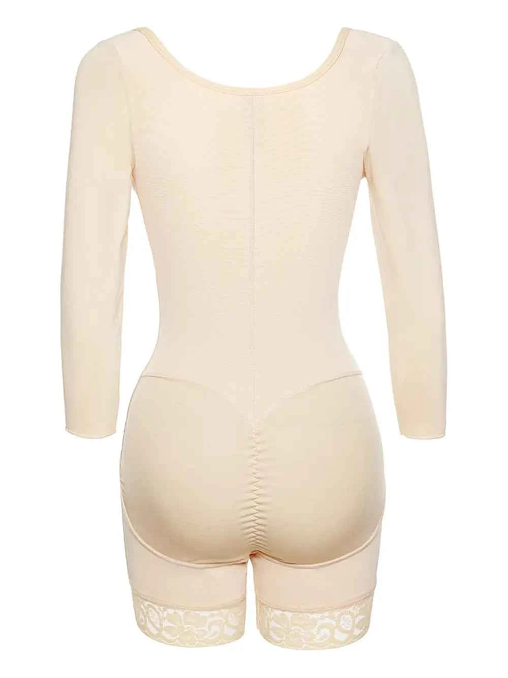 Full Size Zip Up Lace Detail Long Sleeve Shapewear