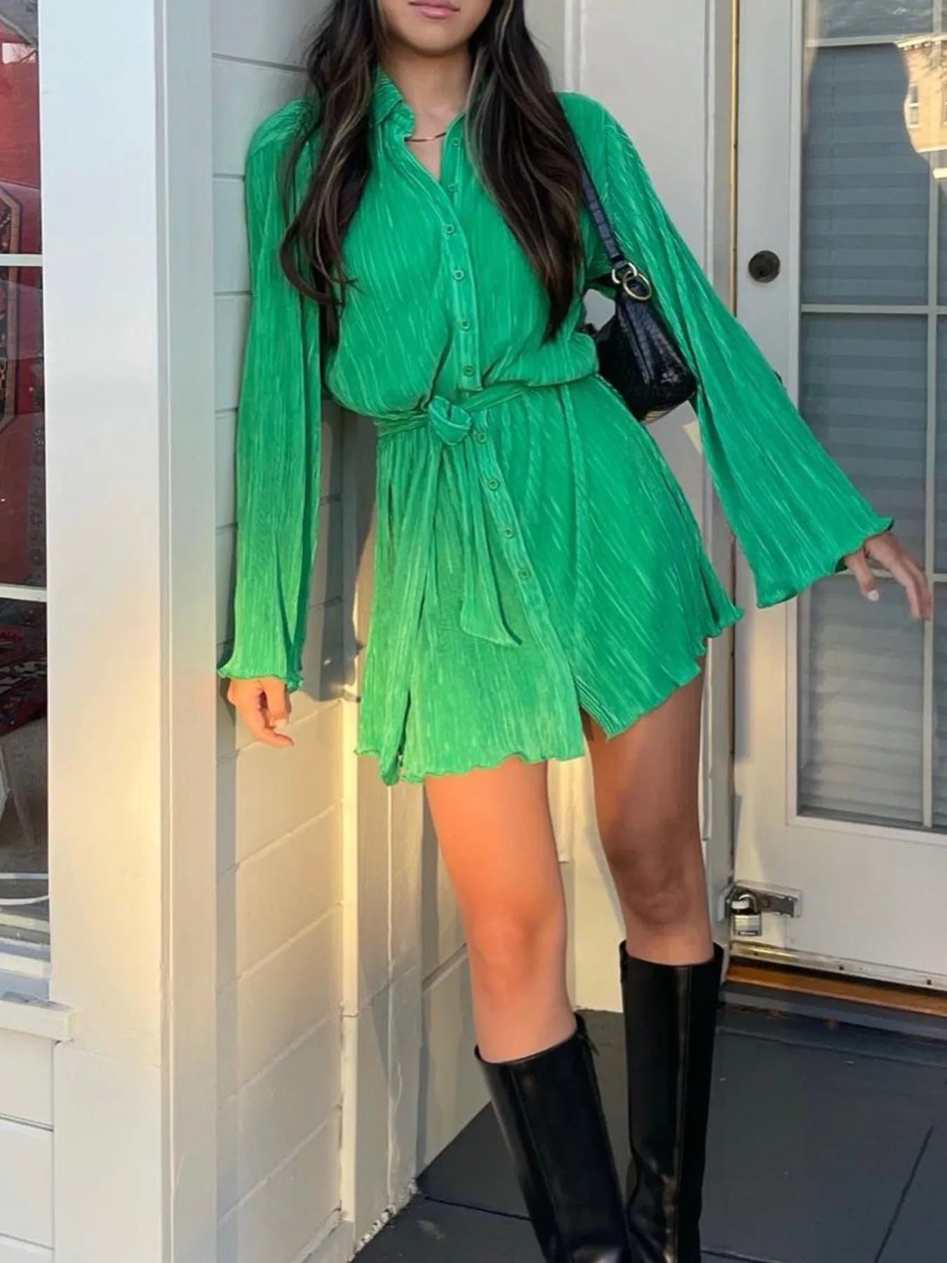 Printed Long Sleeve Mini Dress