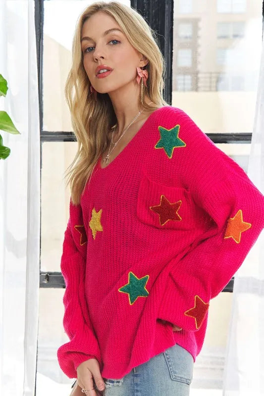 ADORA Multi Color Star Sweater Top
