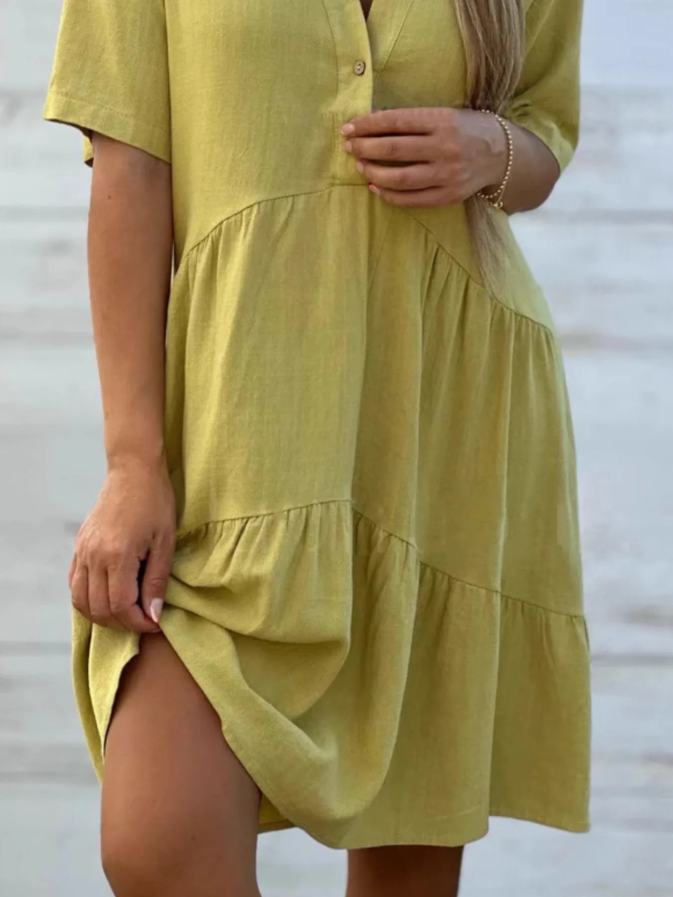 Full Size Tiered Button-Front Short Sleeve Dress Plus Size