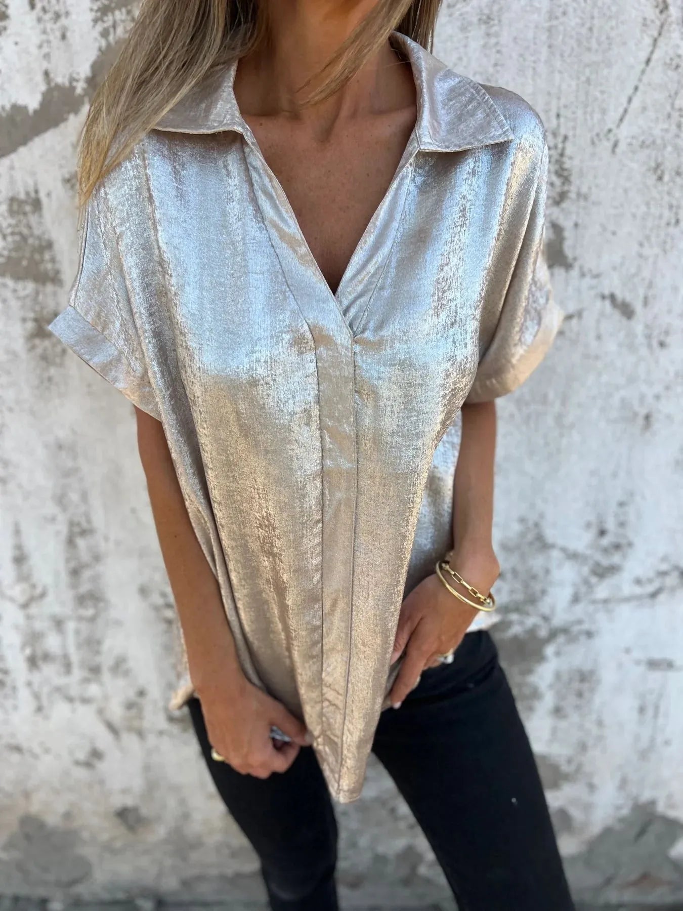 Full Size Collared Neck Short Sleeve Shirt Plus Size