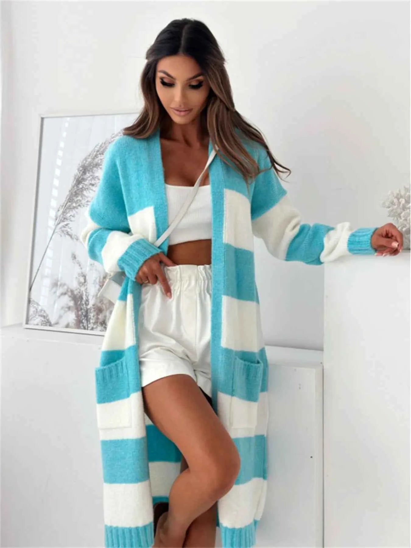 Color Block Open Front Cardigan