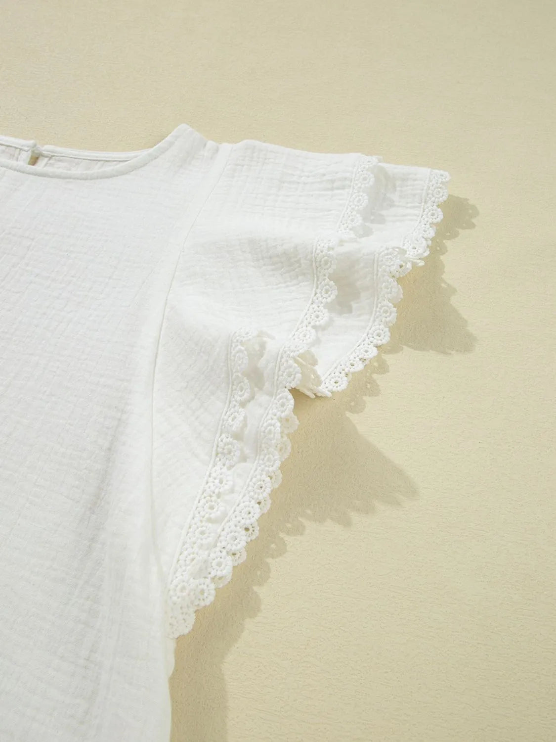 Crinkled Layered Ruffled Flutter Sleeve Blouse
