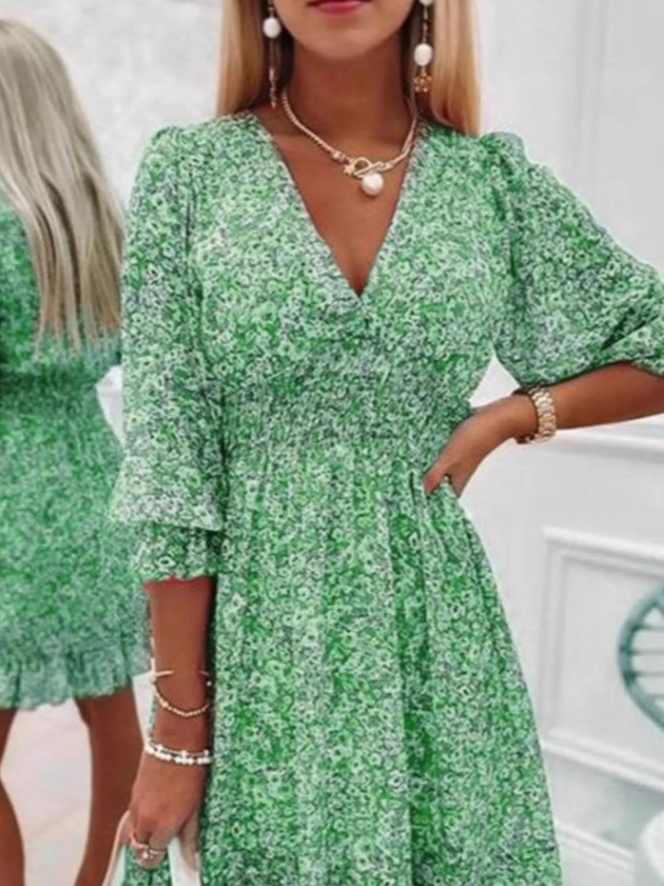 Full Size Ruffled Hem Floral Dress Plus Size Green