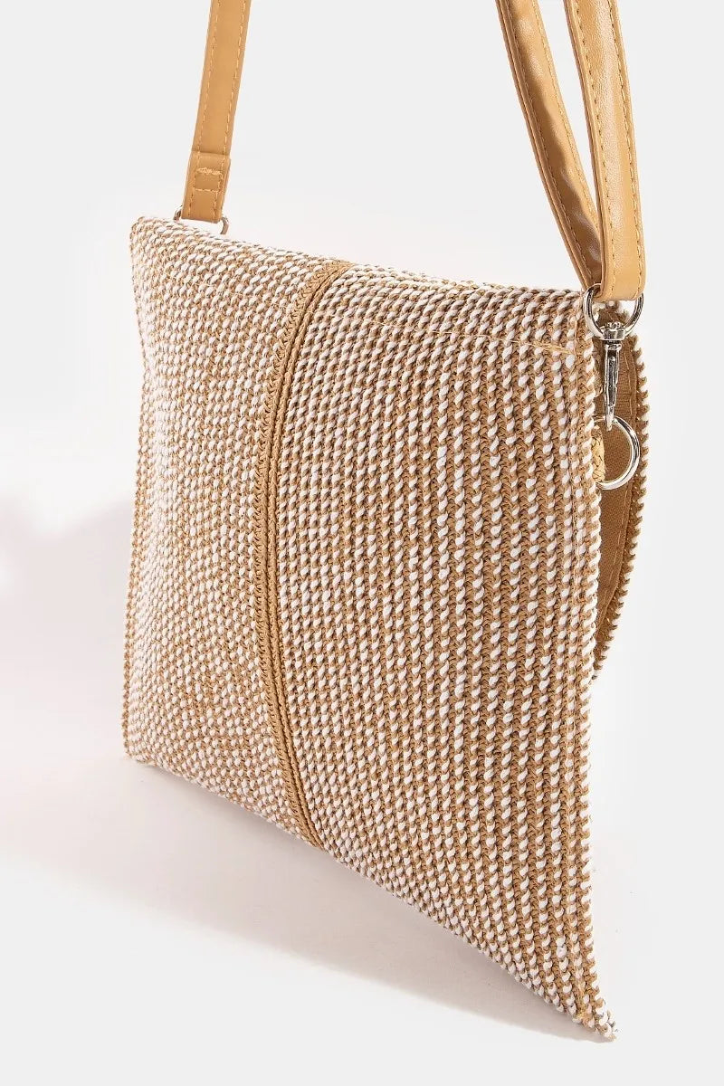 Fame Two Tone Intricate Paper Woven Envelope Clutch Bag