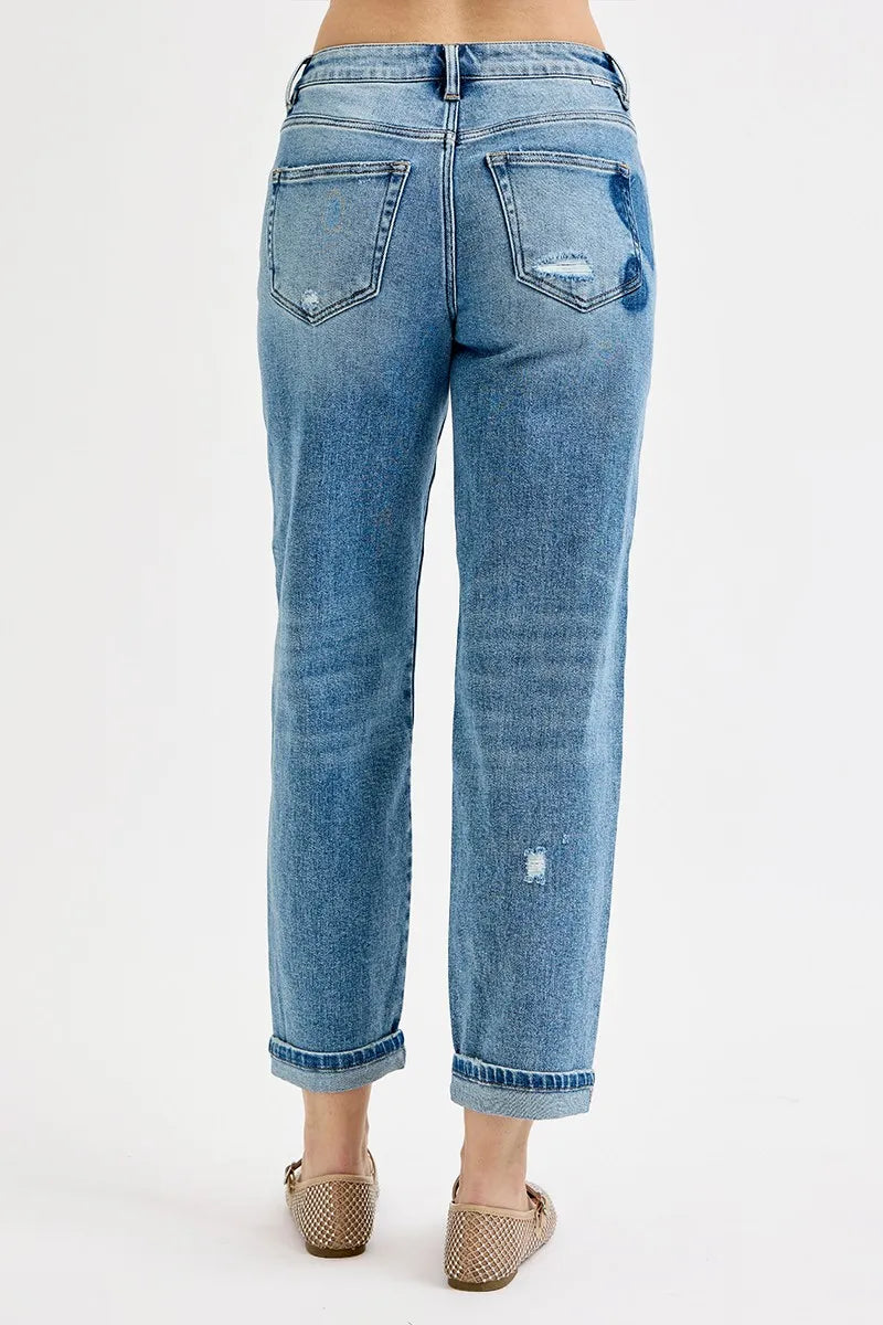 RISEN Full Size Mid Rise Fit-boyfriend Heart Shade Jeans Plus Size