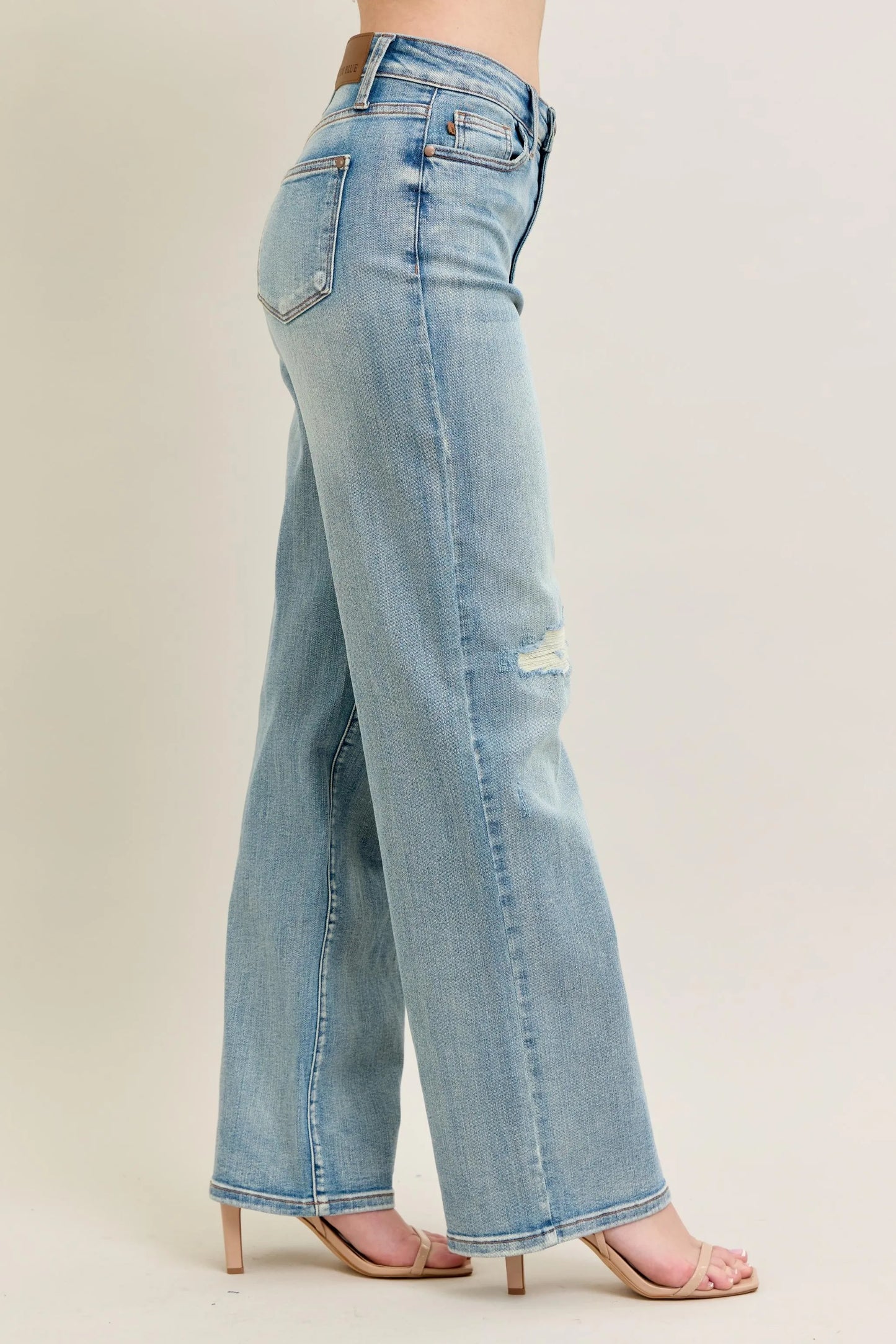 Judy Blue Full Size Hw Destroy & Knee Patch Straight Jeans Plus Size