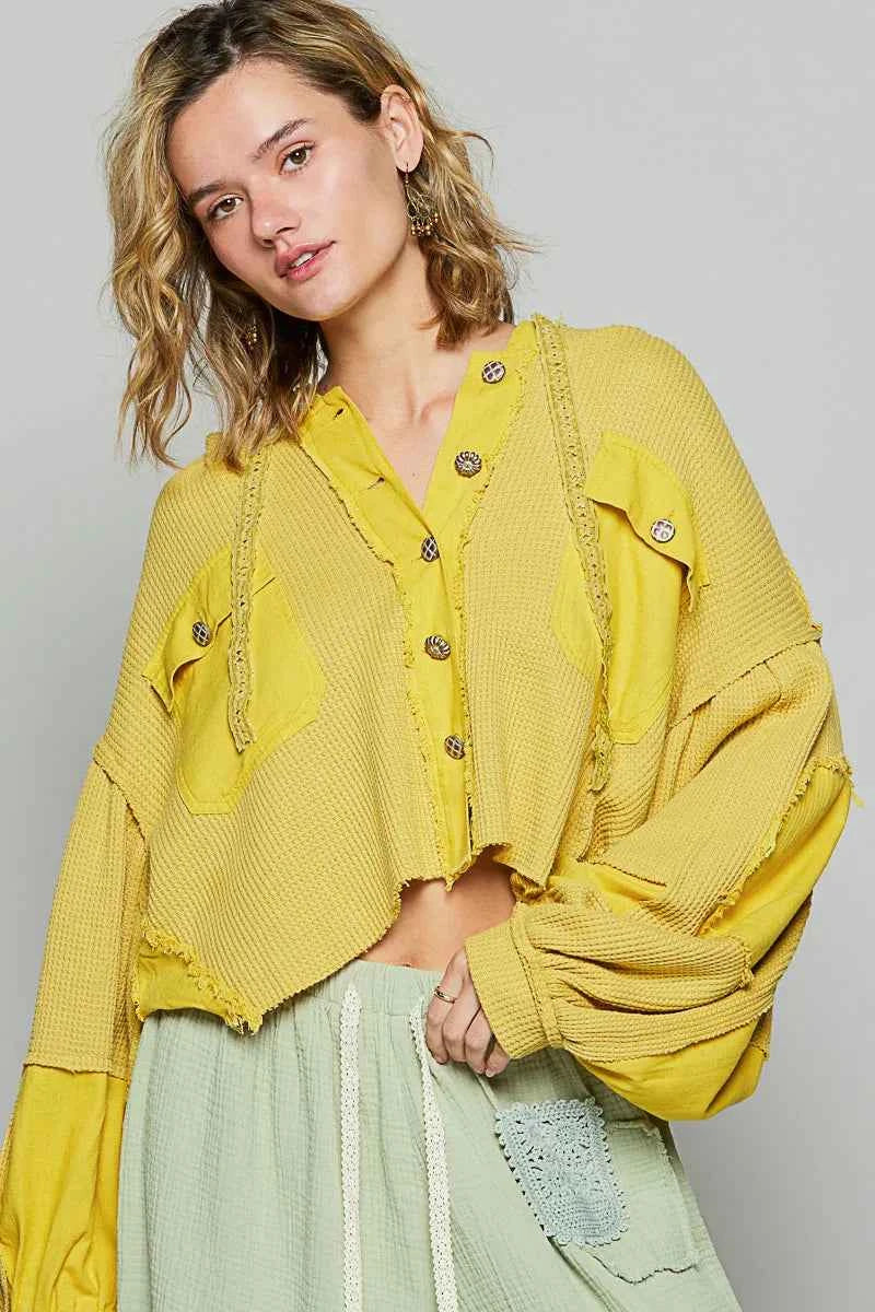 POL Raw Hem Cropped Hooded Jacket