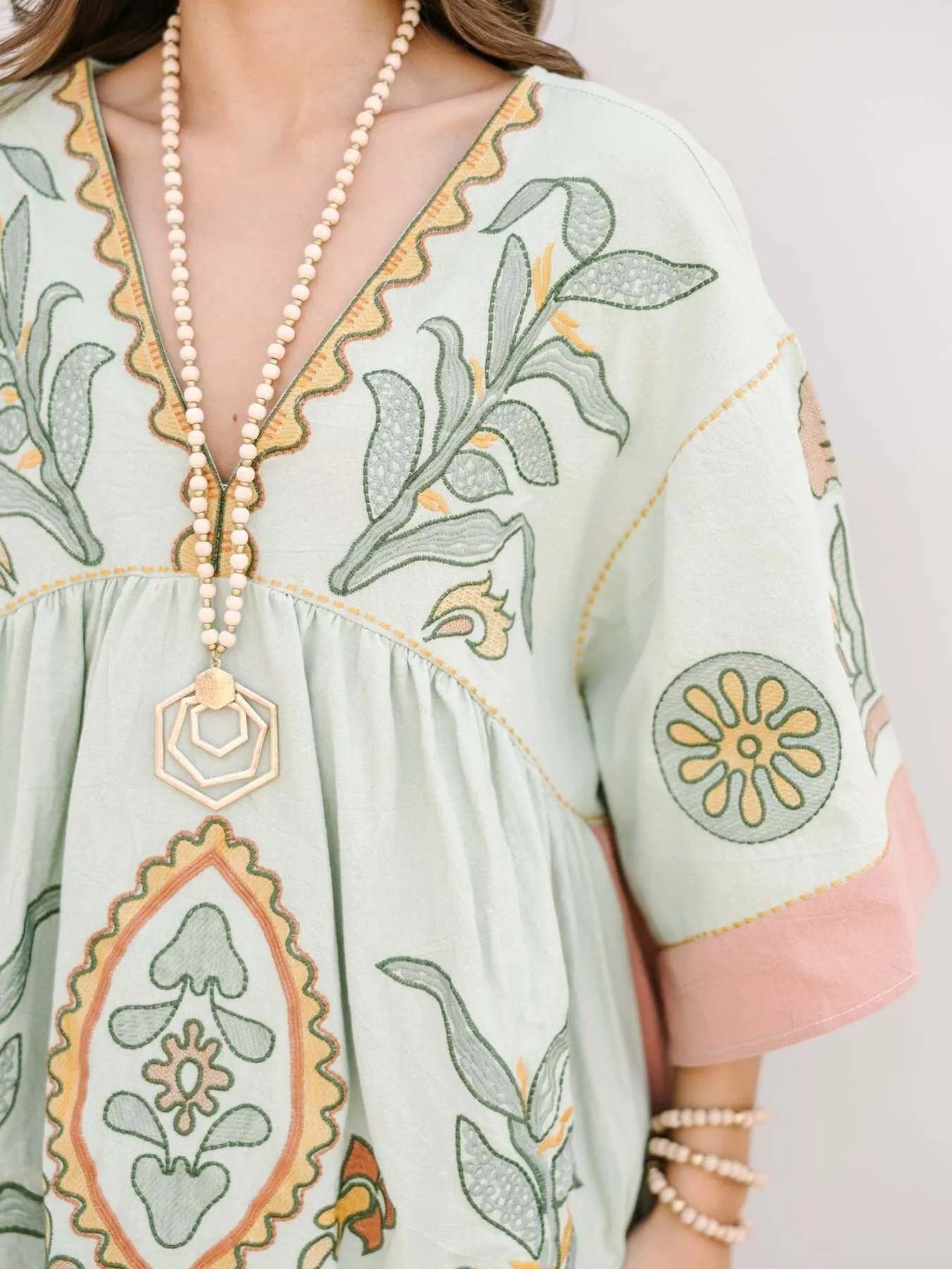 Printed V-Neck Kimono Sleeve Mini Dress