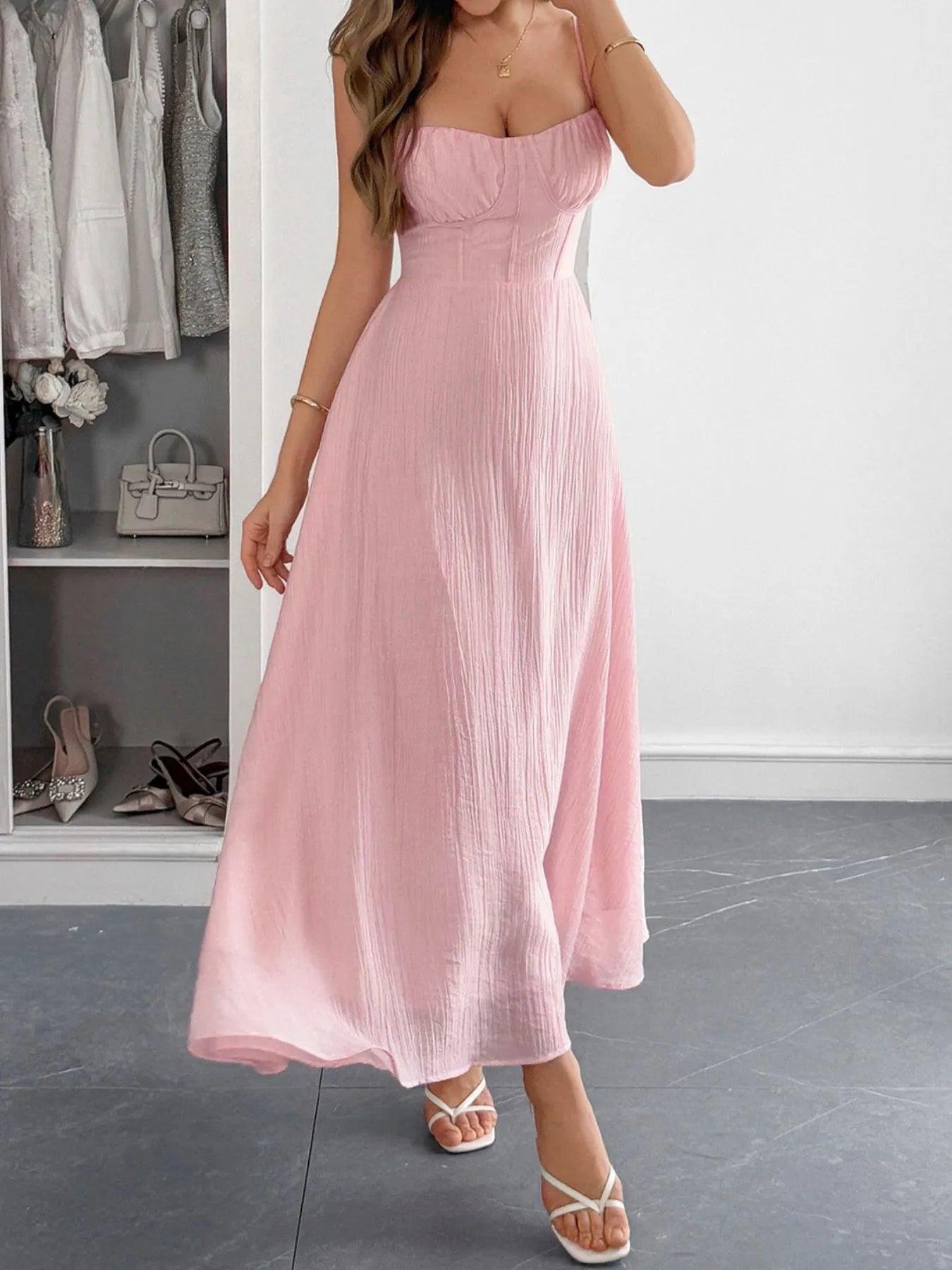 Sweetheart Neck Cami Dress Pink
