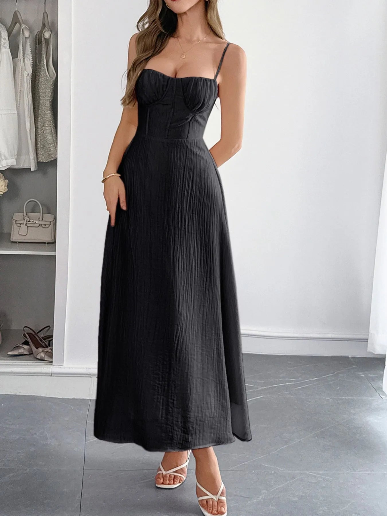 Sweetheart Neck Cami Dress Black