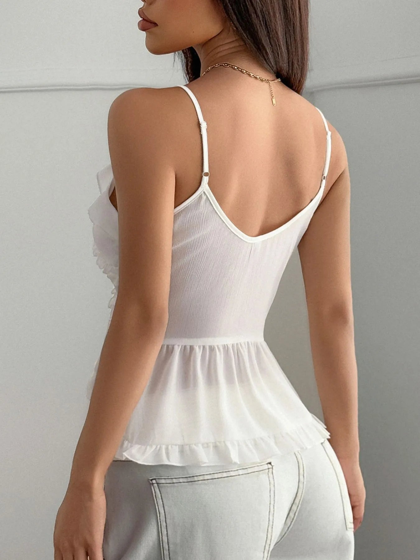 Ruffled V-Neck Cami Top