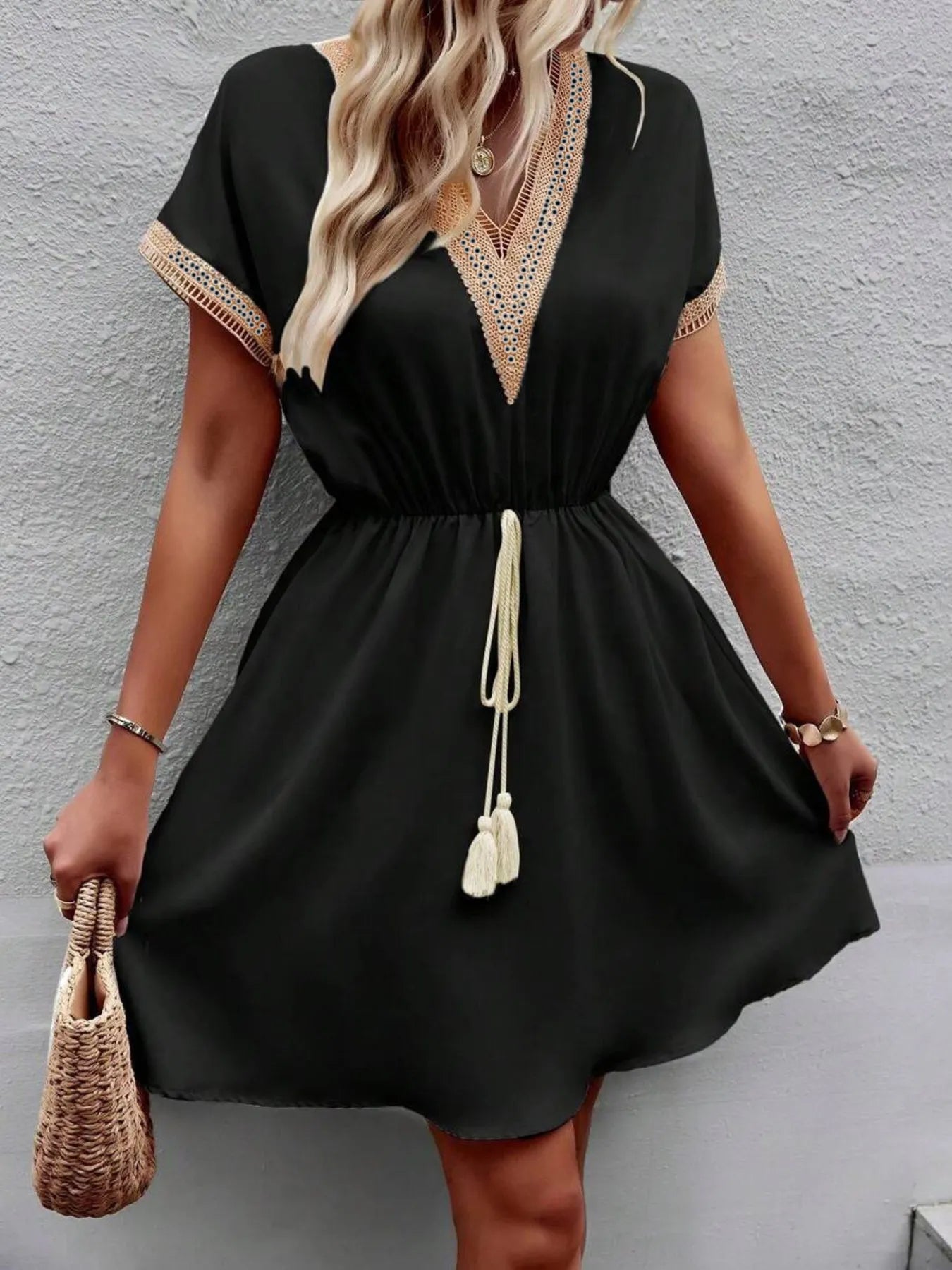 V-Neck Short Sleeve Mini Dress