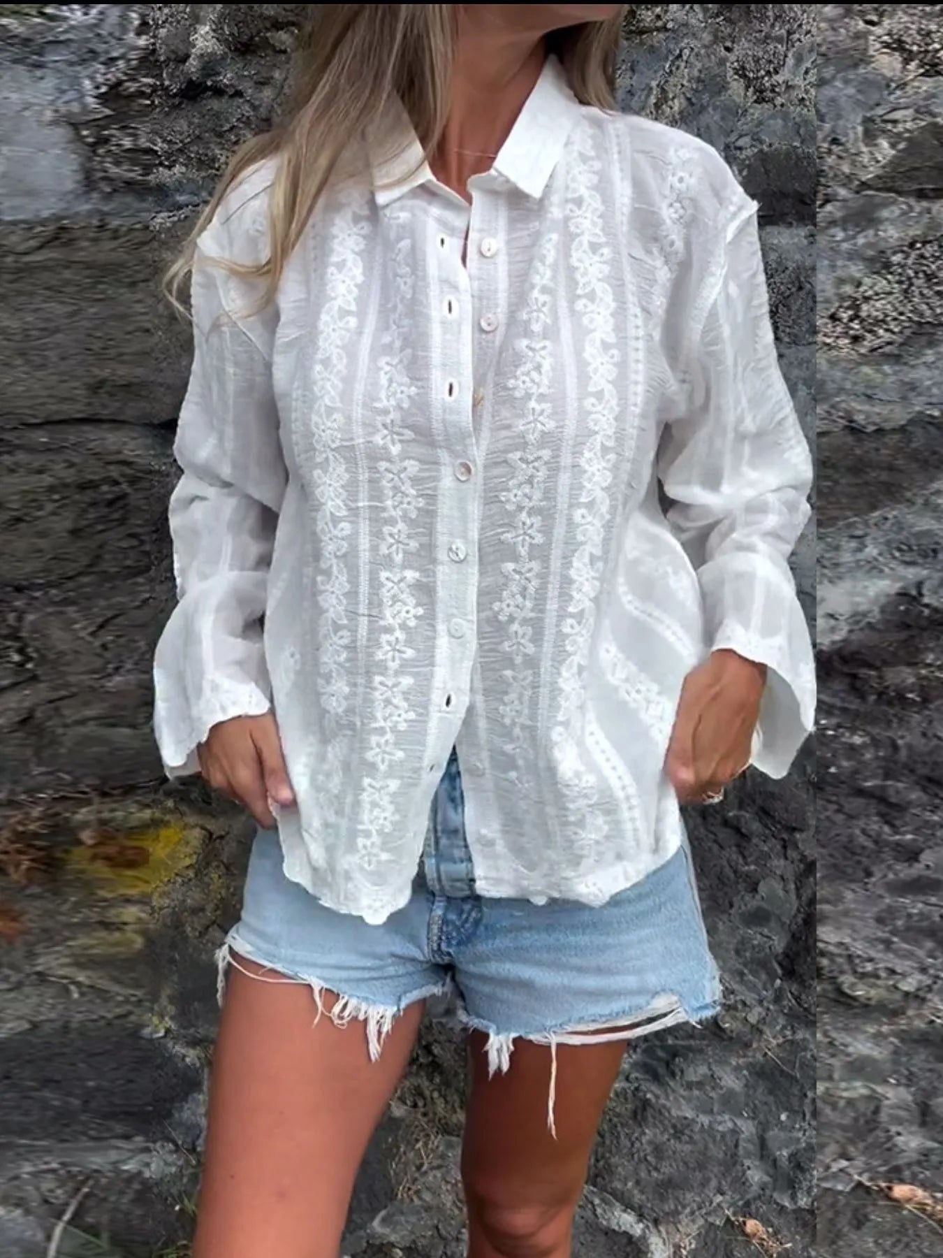 Floral Embroidered Button Down Shirt