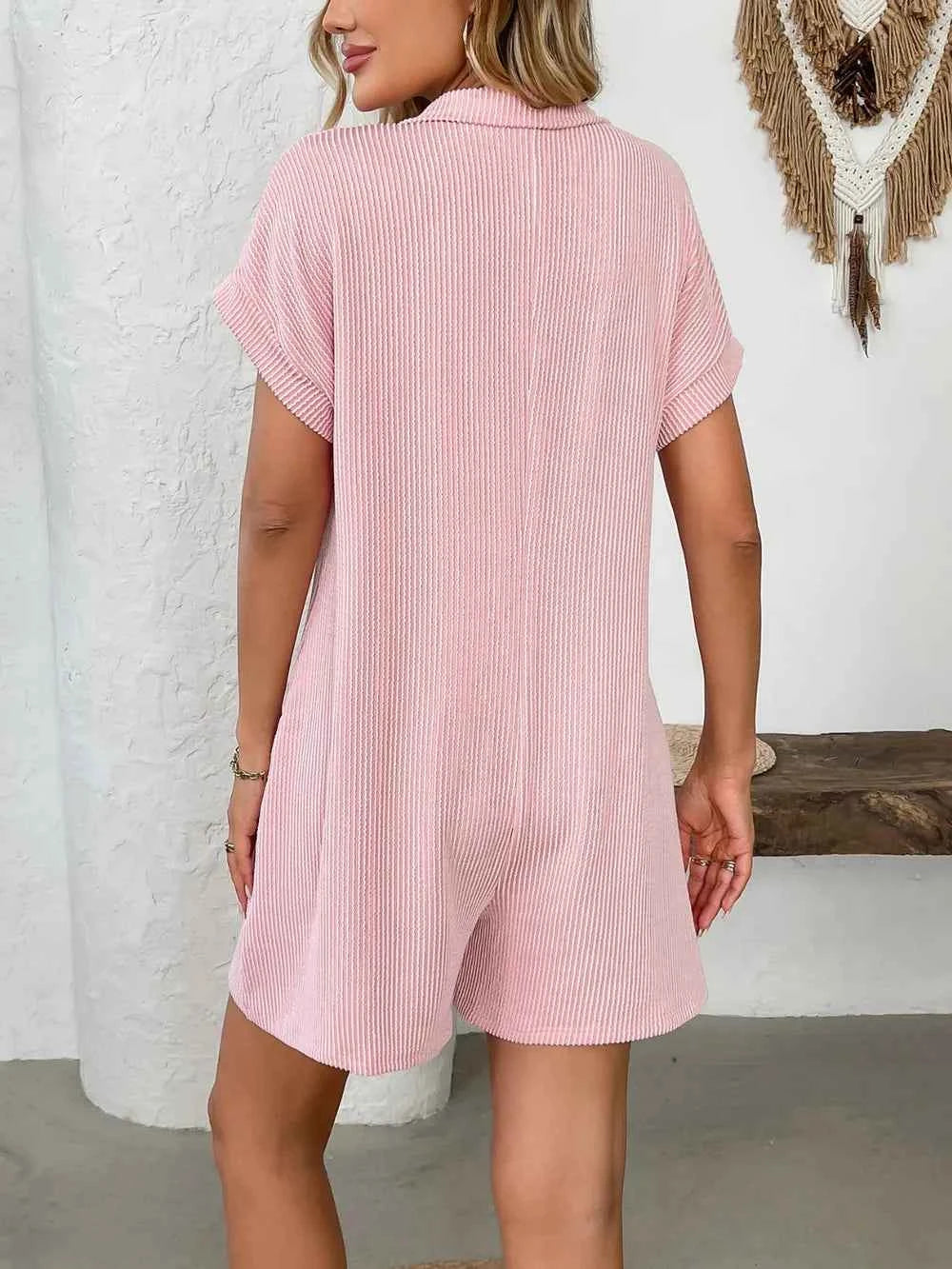 Button Detail Collared Neck Short Sleeve Romper
