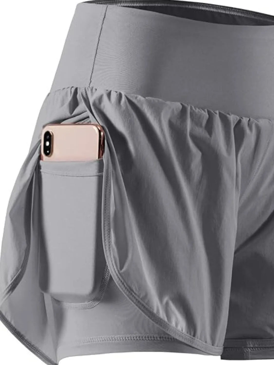 Pocketed High Waist Active Shorts Dark Gray