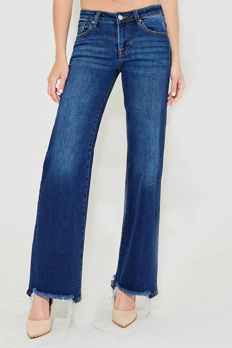 RISEN Full Size Low Rise Wide Leg Jeans Plus Size DARK