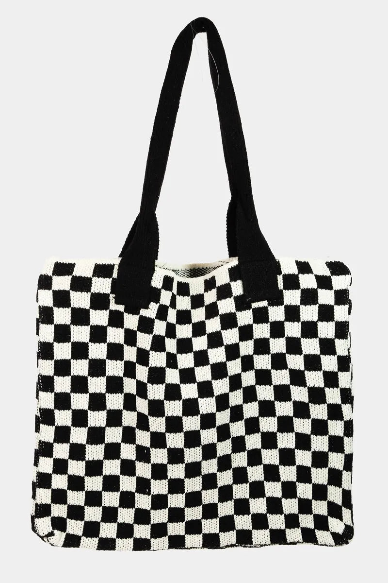 Fame Checkered Pattern Tote Bag Black One Size