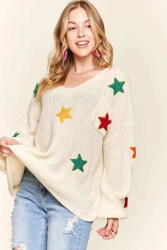 ADORA Multi Color Star Sweater Top