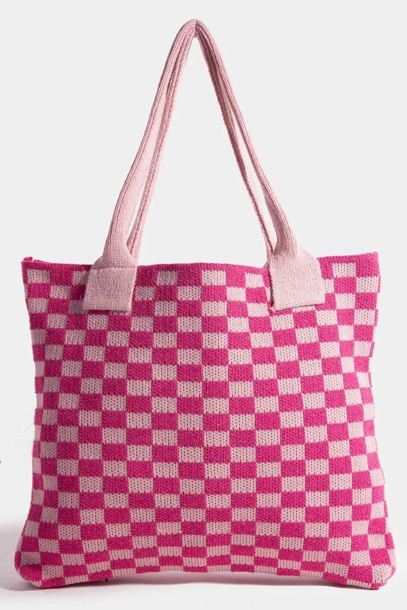 Fame Checkered Pattern Tote Bag Pink One Size