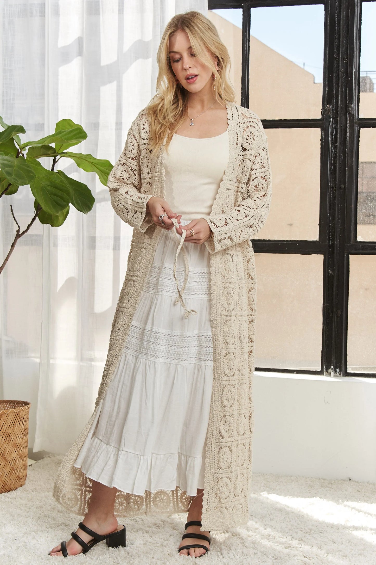 ADORA Long Sleeves Crochet Elastic Cardigan