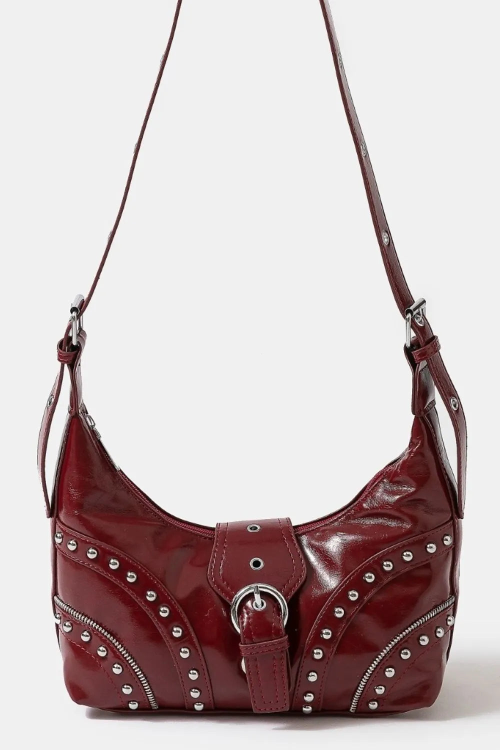 Fame Faux Leather Studded Trim Shoulder Bag RD One Size