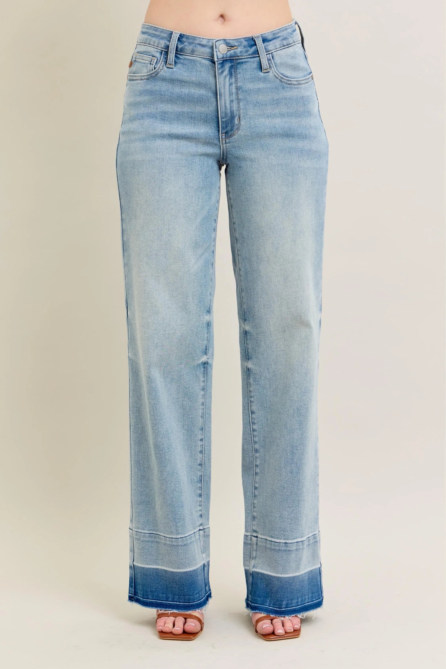 Judy Blue Full Size Mr Release Hem Wide Leg Jeans Plus Size LT