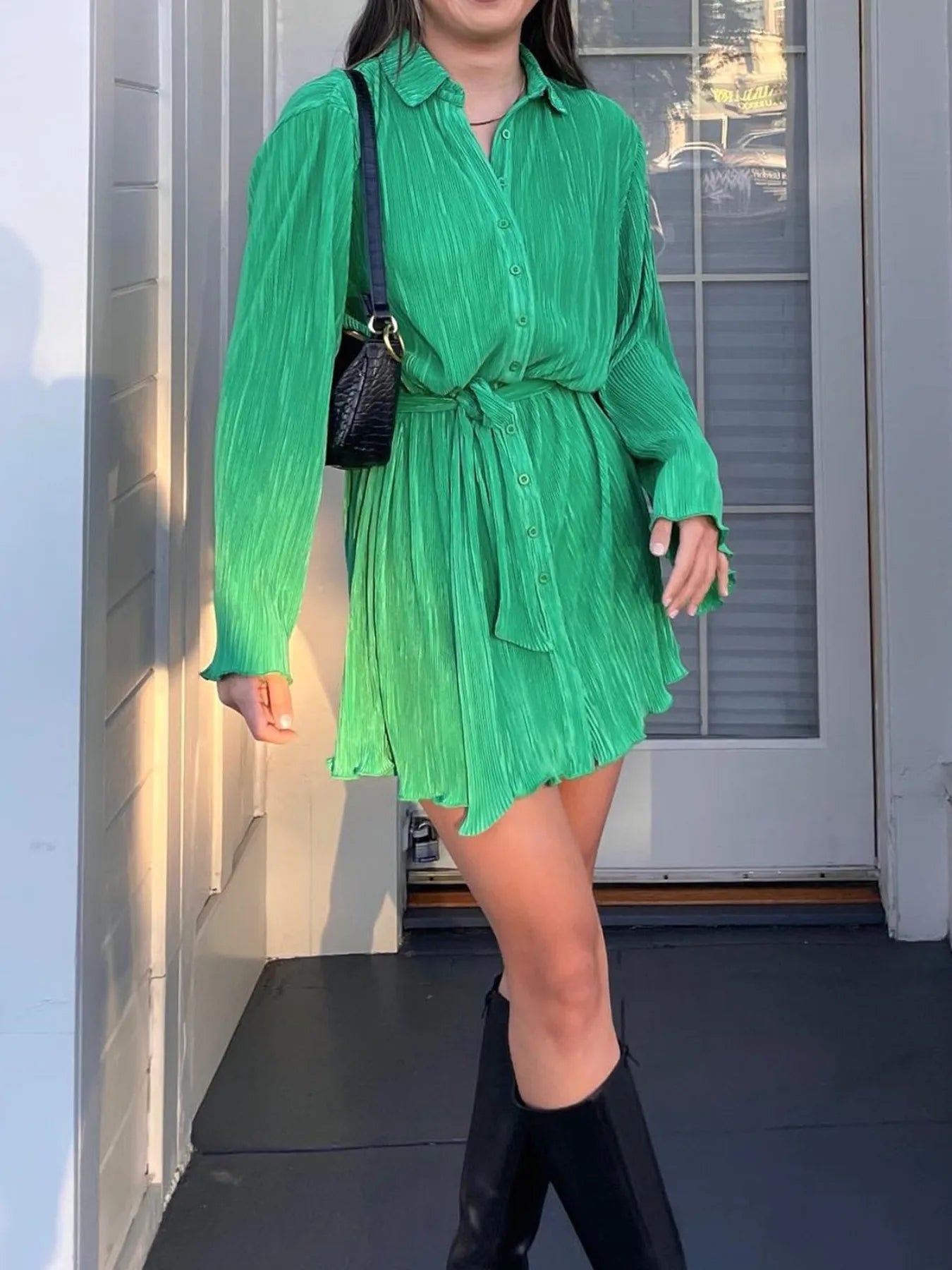 Printed Long Sleeve Mini Dress