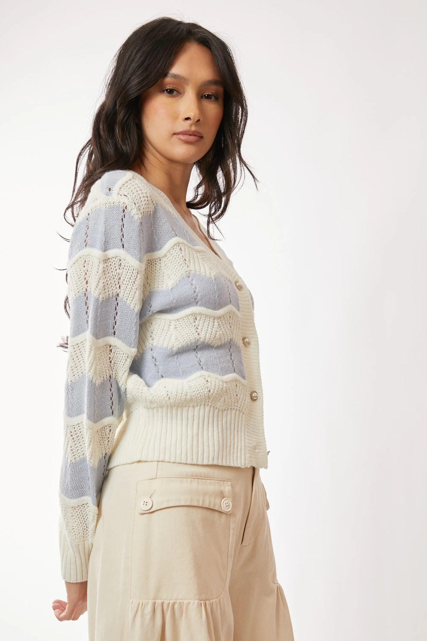 Davi & Dani Button Up Front V Neckline Cardigan Sweater