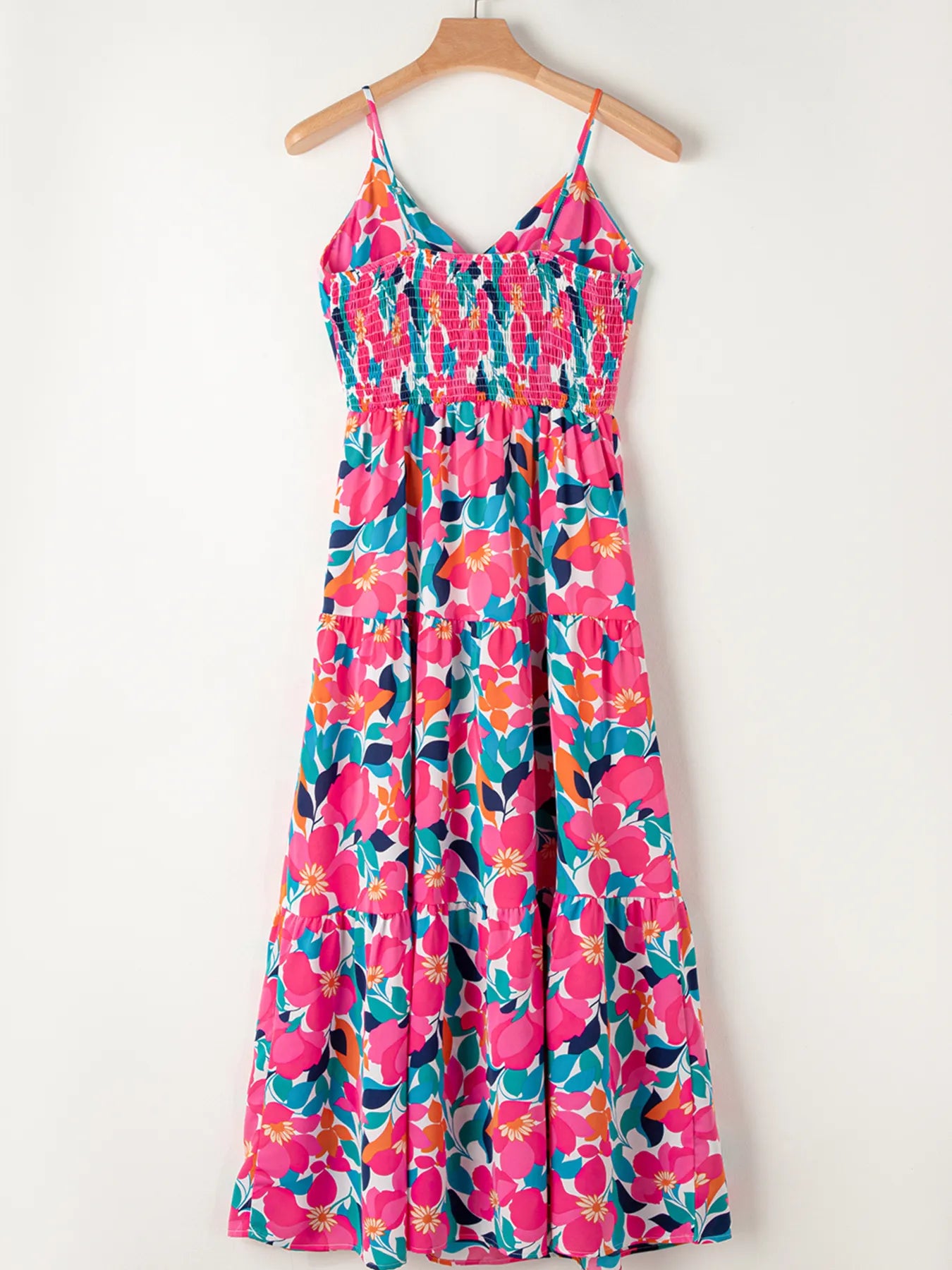 Floral Twisted Smocked Back Tiered Maxi Dress