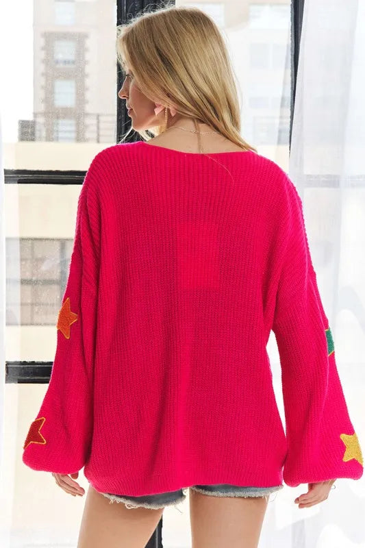ADORA Multi Color Star Sweater Top