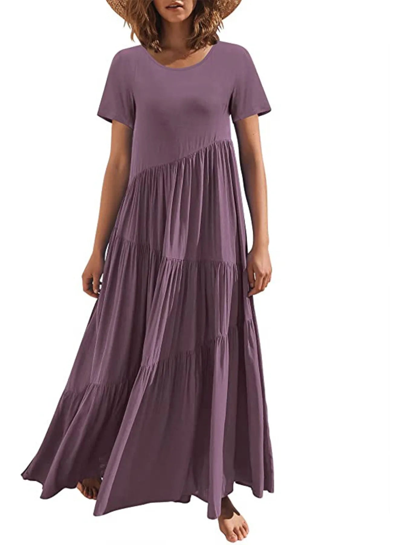 Round Neck Tiered Ruffle Maxi Dress