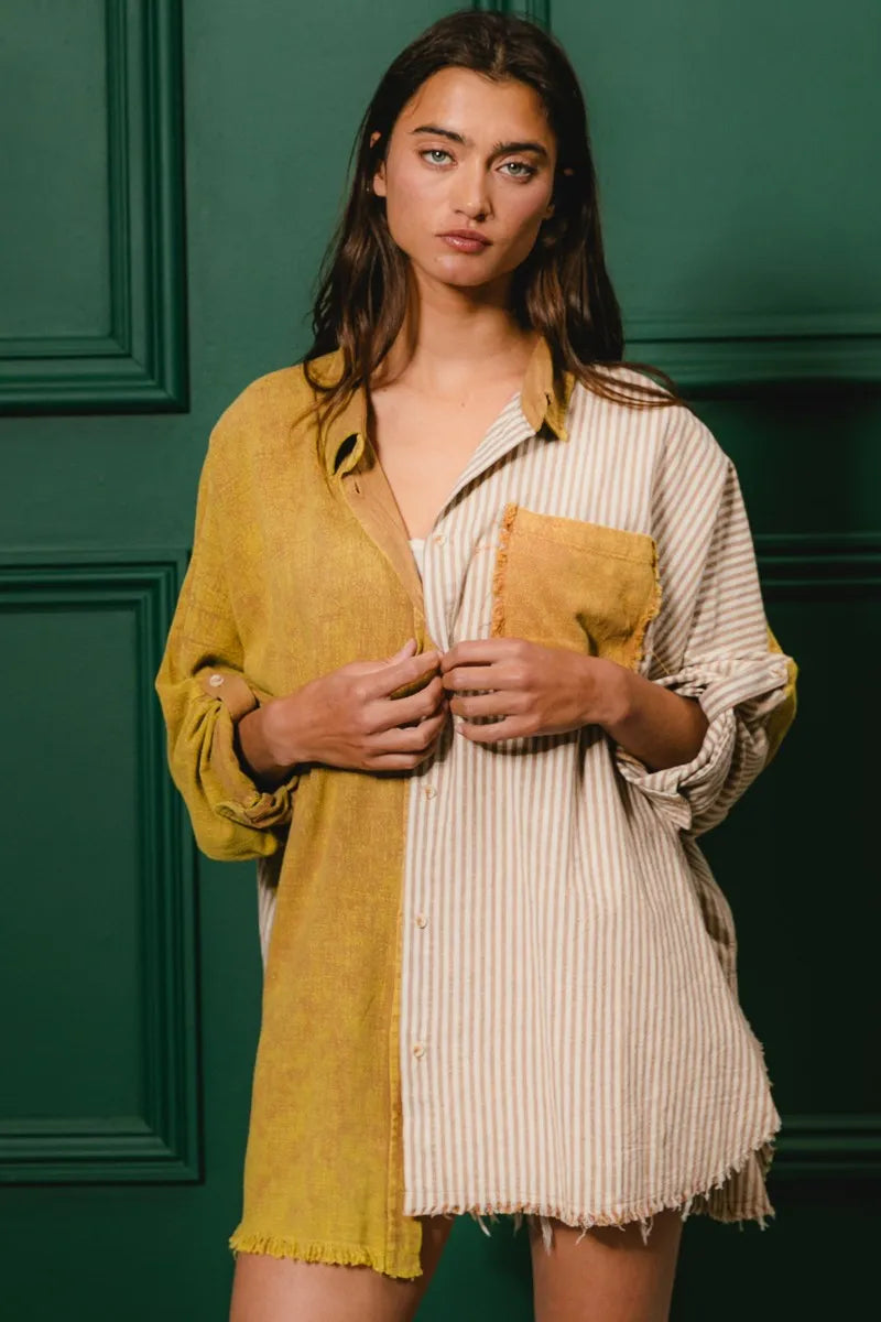 BiBi Washed Raw Hem Shirt