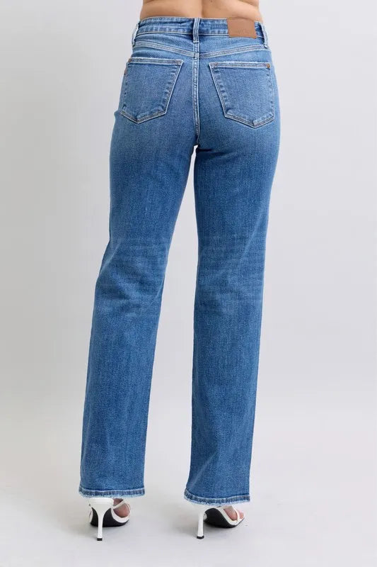 Judy Blue Full Size High Waist V-Front Vintage Wash Straight Jeans Plus Size