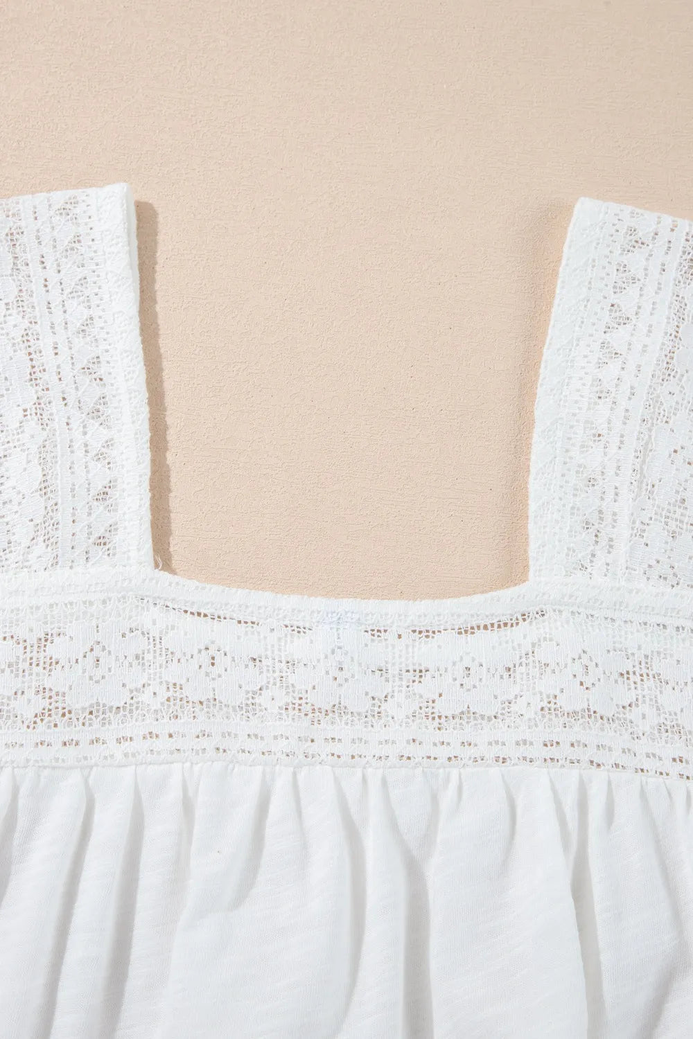 Hollowed Lace Patchwork Square Neck Short Sleeve Blouse