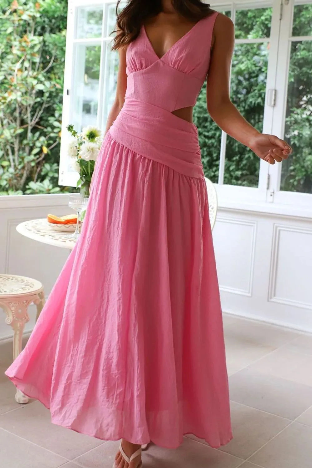 Cutout Back V-Neck Dress