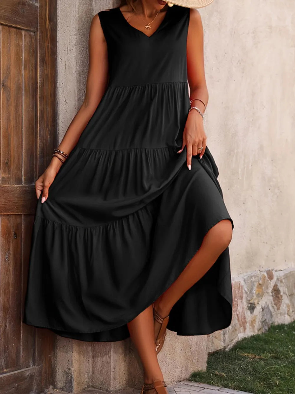 Tiered V-Neck Sleeveless Dress