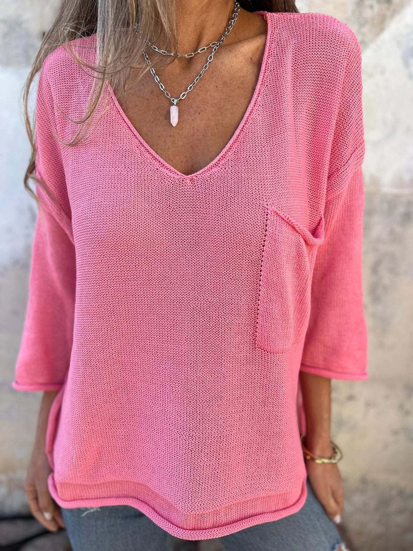 Full Size Casual V-Neck Knit Sweater Plus Size