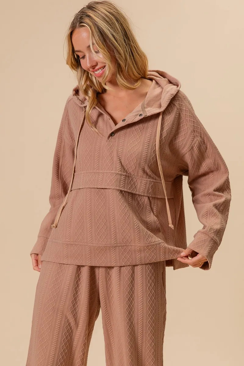 BiBi Textured Knit Buttoned Hoodie Top