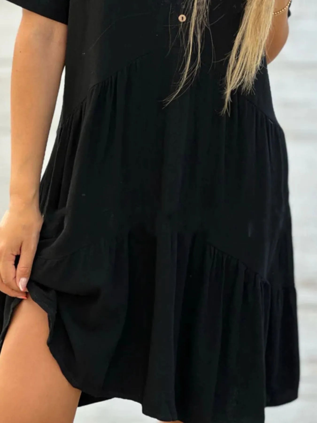 Full Size Tiered Button-Front Short Sleeve Dress Plus Size