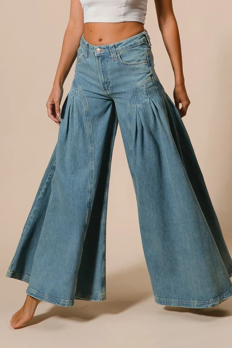 BiBi Pleated Detail Wide Jeans DENIM