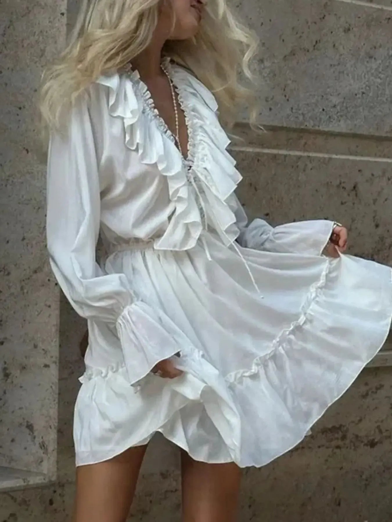Ruffle Flounce Sleeve Mini Dress